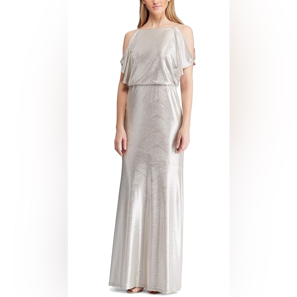Lauren Ralph Lauren Metallic Cold-Shoulder Gown